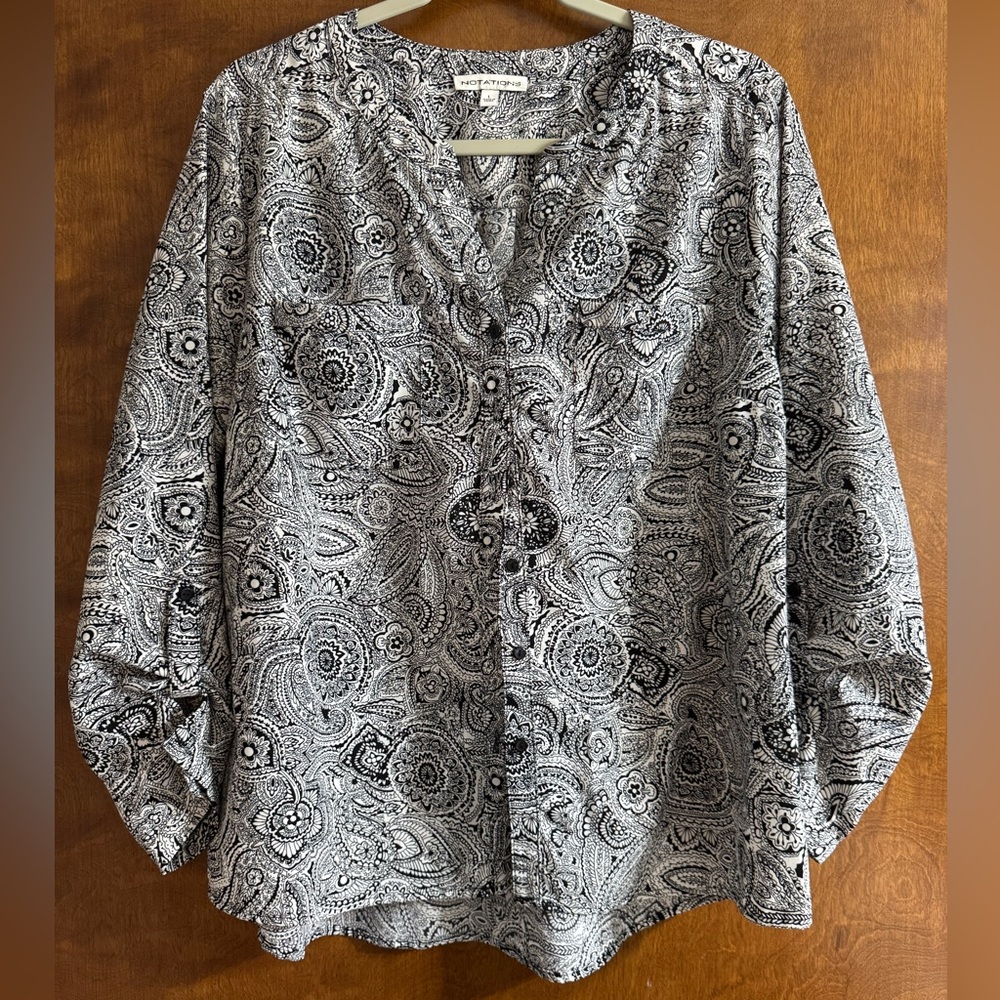 Notations Black & White Paisley Button-Front Shirt